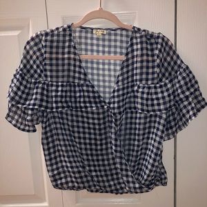 Blue and White Plaid Blouse